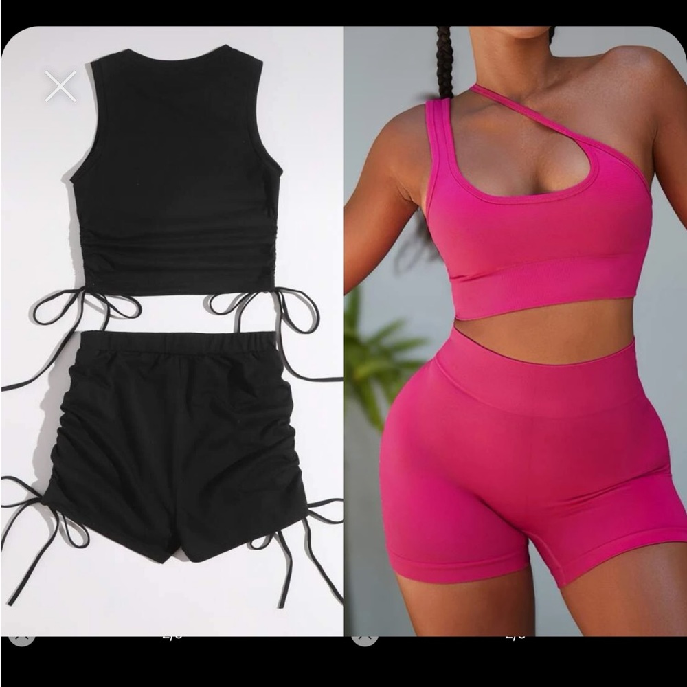 SET OF 2 🔥 CASUAL WORKOUT 2 PIECE OUTFITS PINK BLACK XS